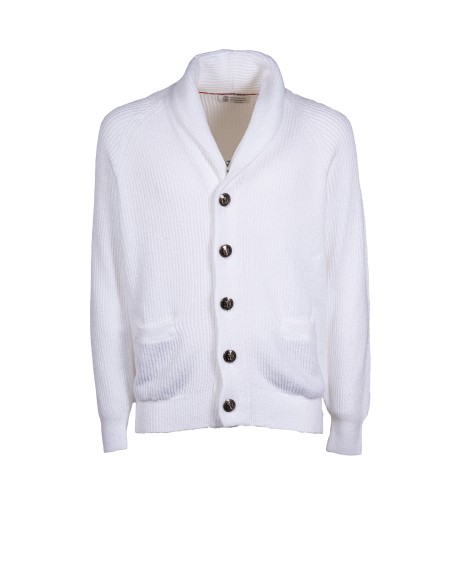 Shop BRUNELLO CUCINELLI  Cardigan: Brunello Cucinelli cardigan in cotone malfilé costa inglese con manica raglan.
Chiusura con bottoni in metallo.
Collo sciallato.
Manica raglan.
Tasche basse orizzontali.
Polsini e fondo in maglia a coste.
Maglia inglese.
Composizione: 100% cotone.
Made in Italy.. MNI708606-C2473